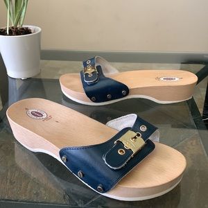 Dr. Scholl's Navy Blue Leather Mules
